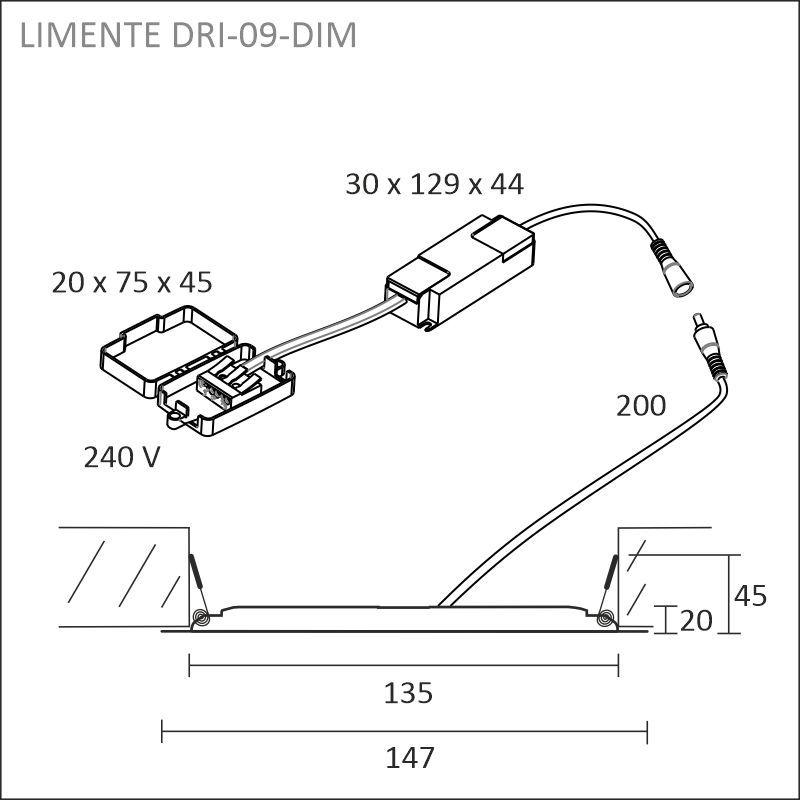 DRI-09DIM vit panellampa