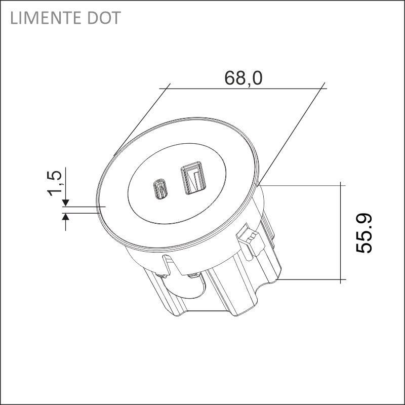 Dot USB (A+C) socket s/s/white/black